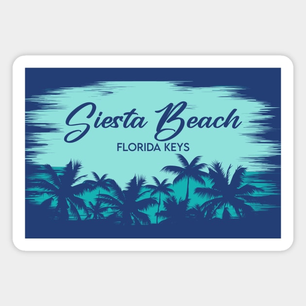 Siesta Beach Siesta Key Florida Retro Beach Landscape with Palm Trees Magnet by Now Boarding